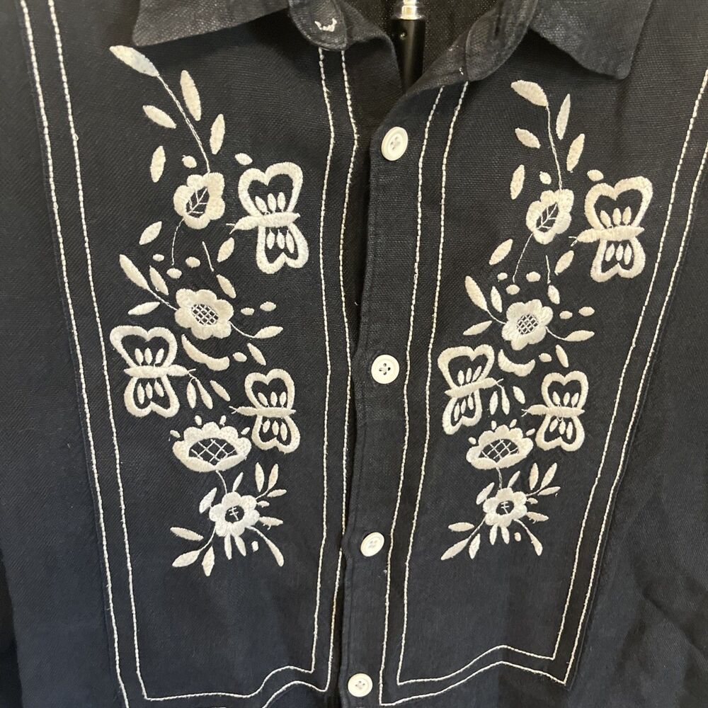 LUCKY BRAND Men's Dungarees Linen L/S Shirt Button Front Embroidered Black XL - Picture 5 of 10